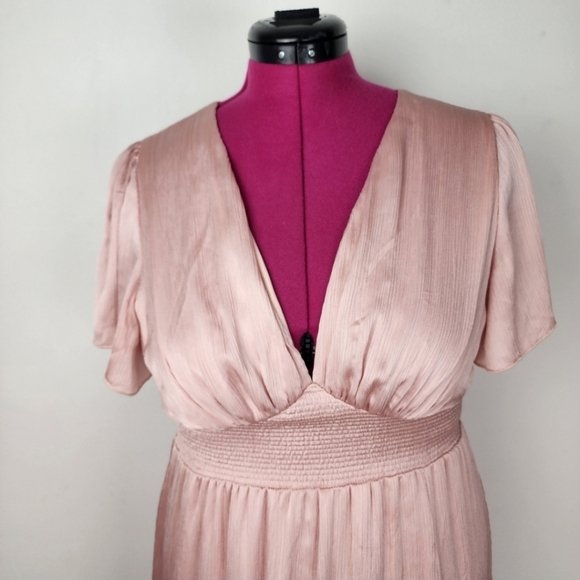 Baltic Born Dress Rose Prague Satin Maxi Deep V Neck Smocked Waist Size L - Picture 7 of 16